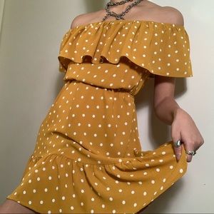 Ochre yellow polka dot dress